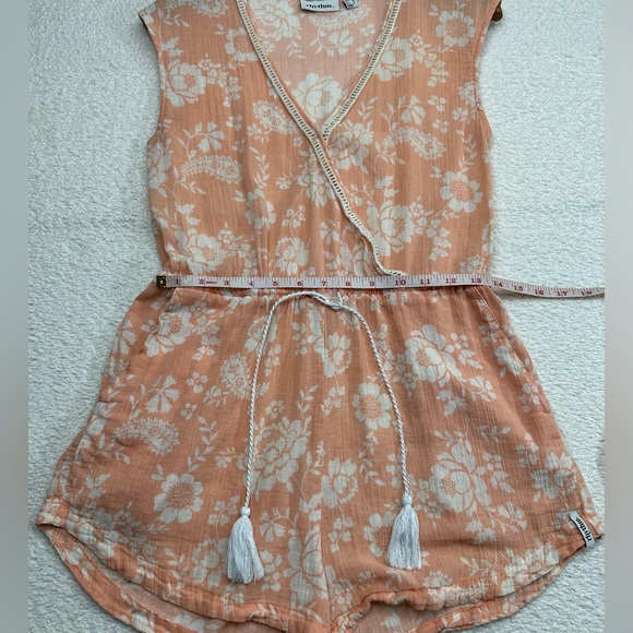 rhythm Women’s Sleeveless Romper Size Medium Orange Floral + Pockets 100% Cotton - Picture 5 of 8